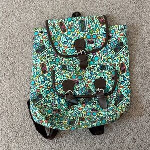 Colorful Patterned Backpack with Brown Accents